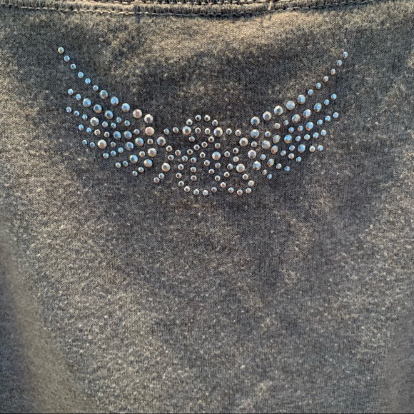 ROCK & REPUBLIC Grey Stud Skull Wings Sweatshirt L - Picture 4 of 7